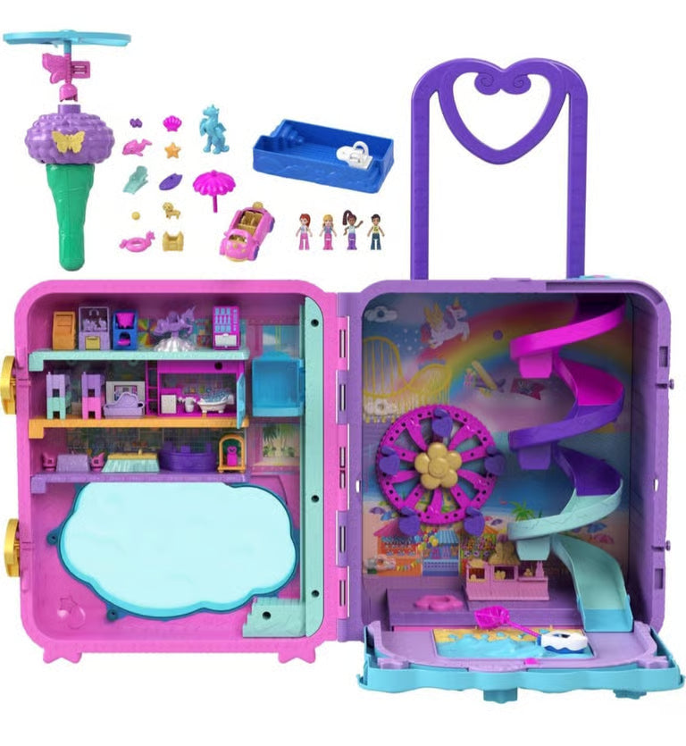 Polly Pocket Pollyville Resort Roll Away Playset with Rolling Wheels